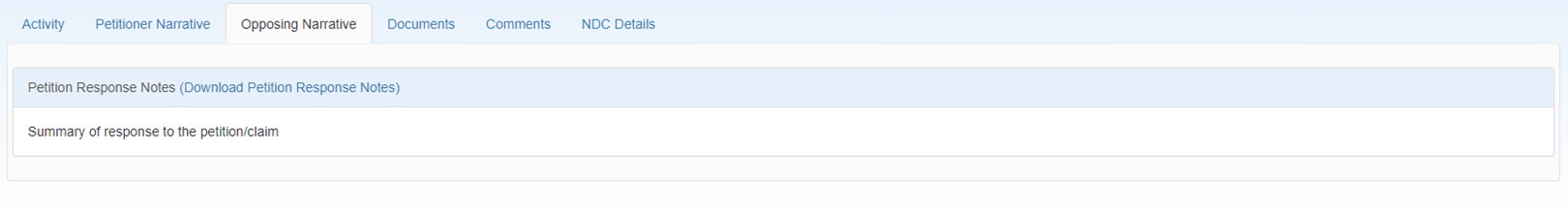 Opposing Narrative tab Opposing Narrative tab